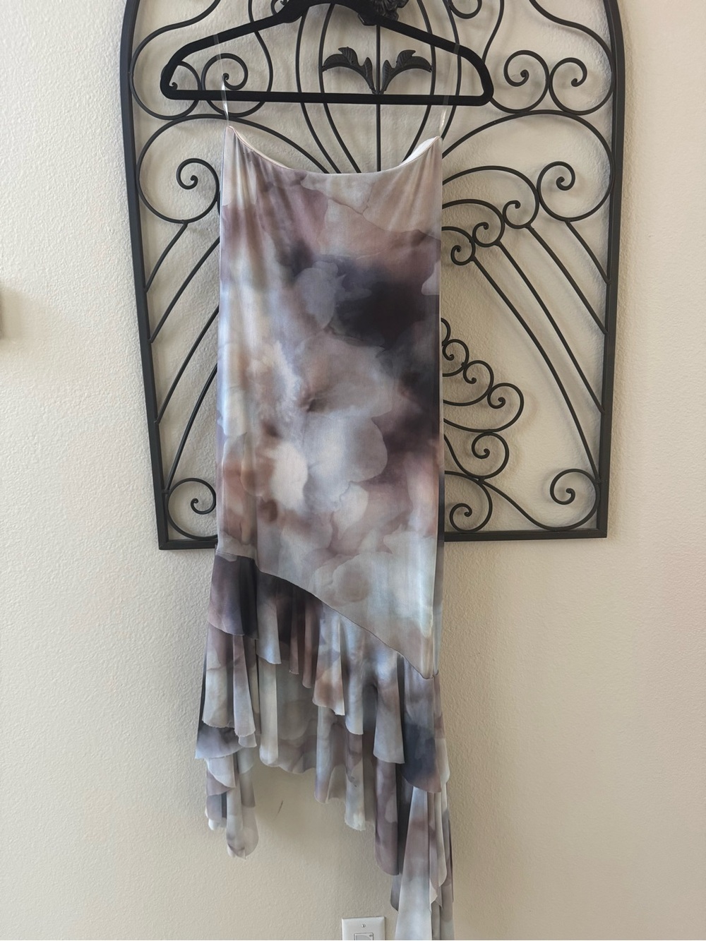 12th Tribe Taupe and Gray Watercolor Asymmetric Midi Skirt